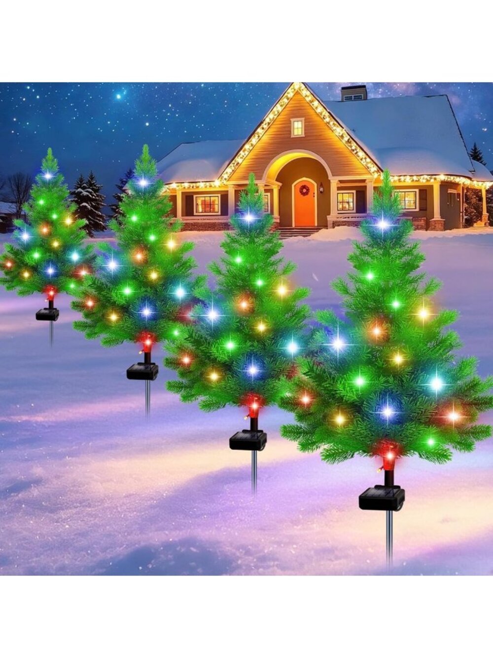Vibrant Solar Color Changing Christmas Tree Lights - 4 Pack Holiday Decor Gift
